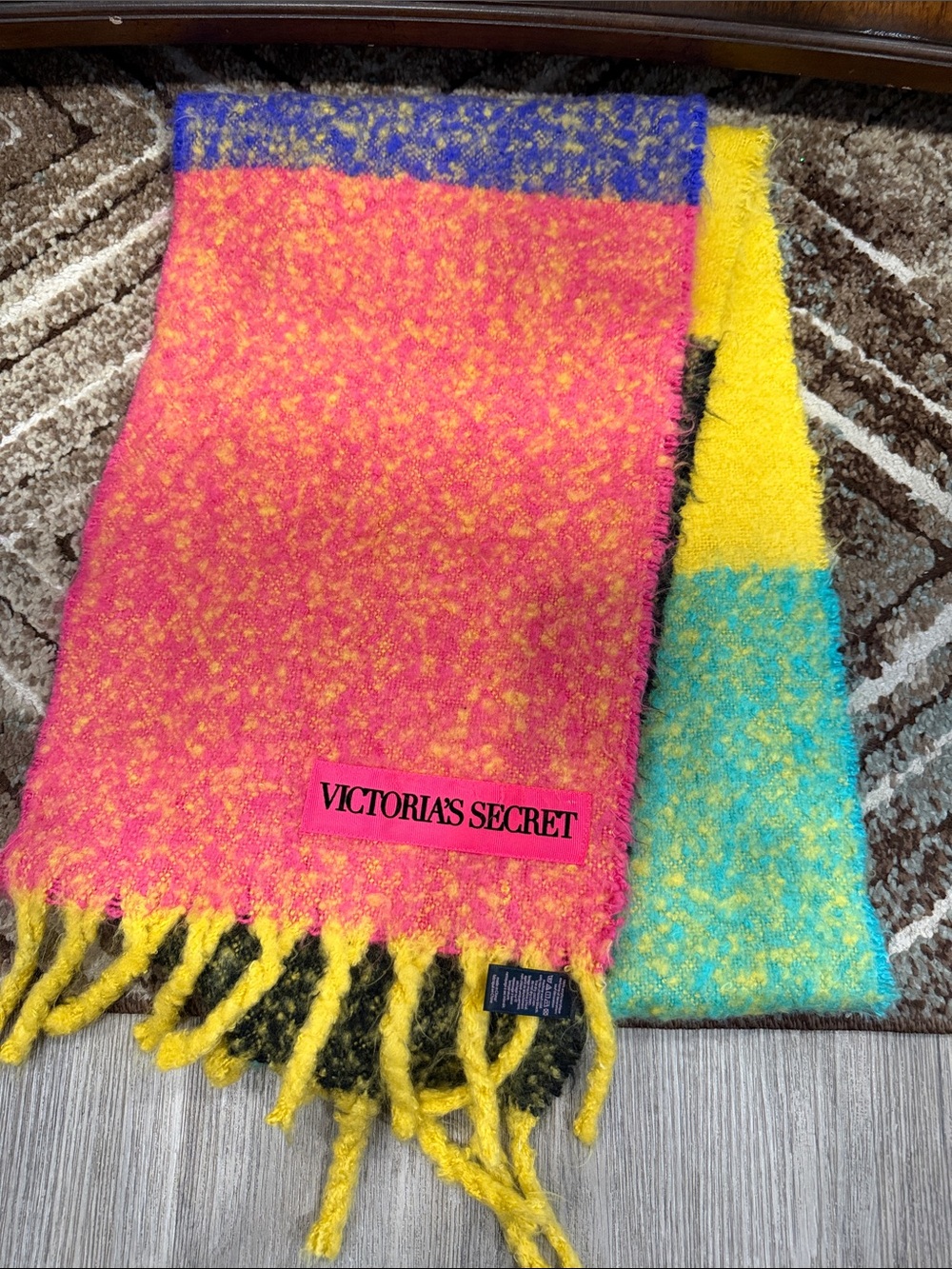Victoria's Secret Bright Multicolor Fringe Scarf - Pink, Yellow & Blue